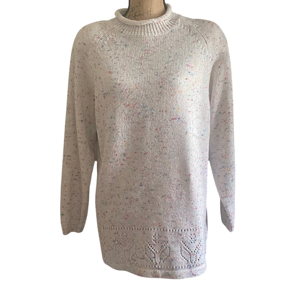 Vintage Chunky Cream Confetti Knit Mock Neck Oversized Sweater M